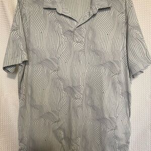 adidas Men's Light Gray Polo with Navy Wave Line Pattern